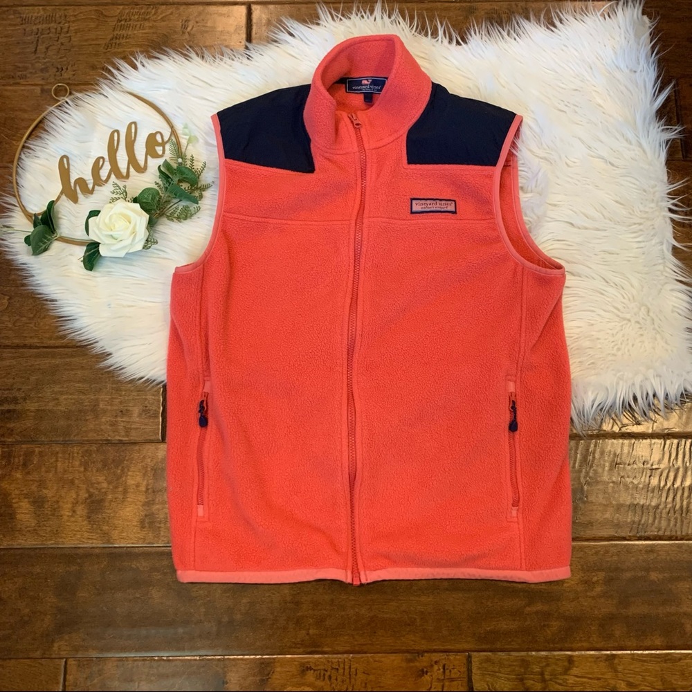 Vineyard Vines Women’s Fleece Full Zip Vest Pink Navy Blue size Medium